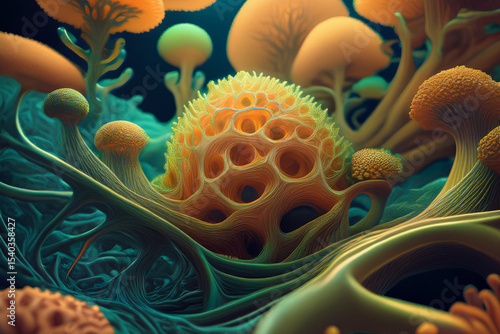 Vibrant  Underwater Scene with Colorful Coral and Algae