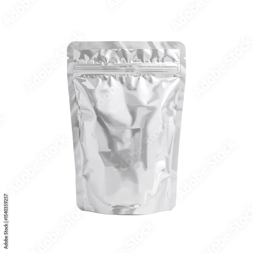 Silver foil zip pouch, isolated object on transparent background
