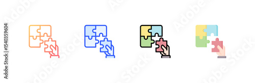 Puzzle icon set multiple style collection