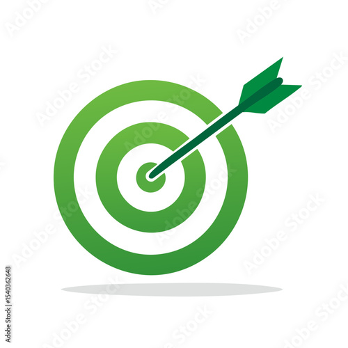 Green Arrow Hitting Target Bullseye Center Symbol Accuracy and Goals Focused Strategy, Target Marketing