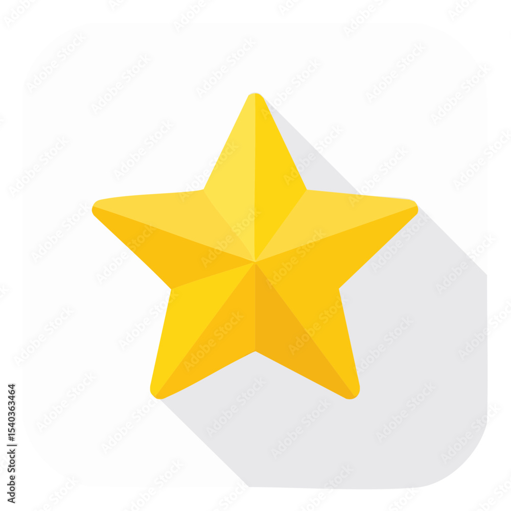 Obraz premium Isolated Yellow Star Shape on White with Drop Shadow Representing Achievement and Quality Rating on a Rounded Square Background