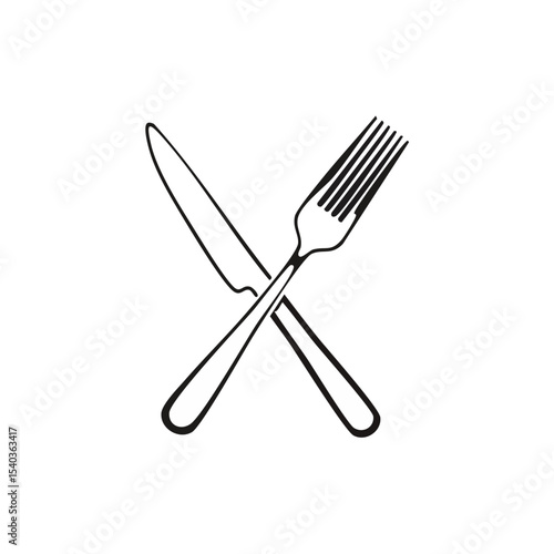 Crossed Knife and Fork Icon on Black Background Simple Culinary Symbol Design