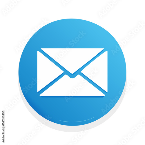 Email icon on blue circle button for message delivery and online communication platform concept