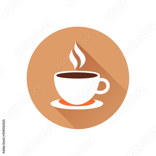 Hot Coffee Cup Icon with Steam on Brown Circle Background for Beverage or Restaurant Theme, Minimalist Style