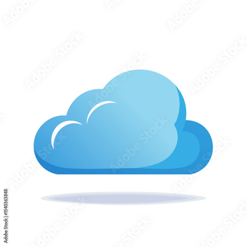 Cloud illustration in light blue with soft shadow on black background, simple vector image for designs or technology concept
