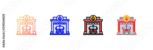 Fire Station icon set multiple style collection
