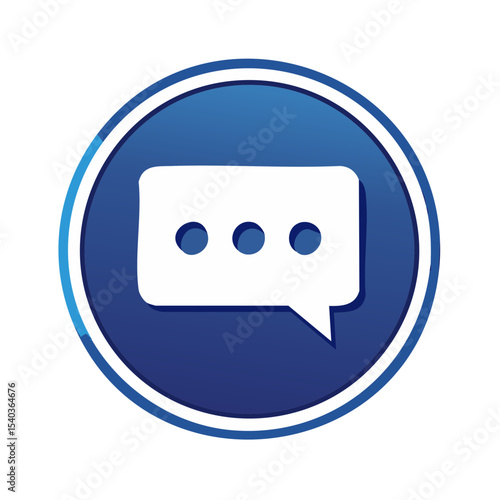 White Chat Bubble Icon on Blue Round Button, Speech Communication Symbol for Social Media and Messaging App Interface