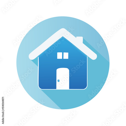 Blue house icon in a circle representing home residence and real estate concepts with shadows for a modern design feel, simple and accessible