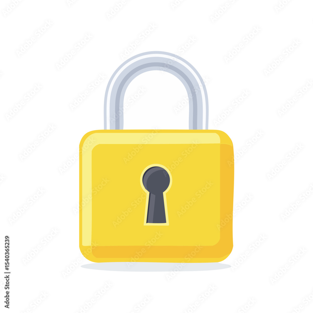 Isolated yellow padlock with keyhole. Digital security symbol for data protection and online privacy in modern flat vector style. Isolated yellow padlock with keyhole. Digital security symbol for data protection and online privacy in modern flat vector style.