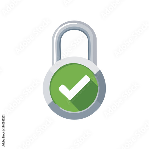 Secured access illustration padlock icon with green checkmark for website security or safety concept design element on black