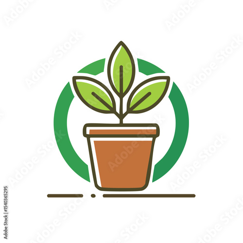 Seedling in pot with green circle simple icon symbol of ecology and nature vector illustration for growth and conservation concepts