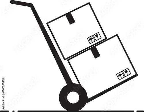 Efficient Package Handling  A Hand Truck with Stacked Cardboard Boxes for Easy Transportation