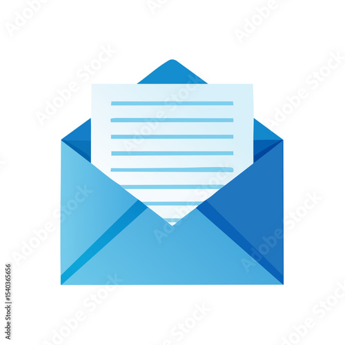 Open Blue Envelope with Letter Inside Illustrating Communication or Notification Vector Design