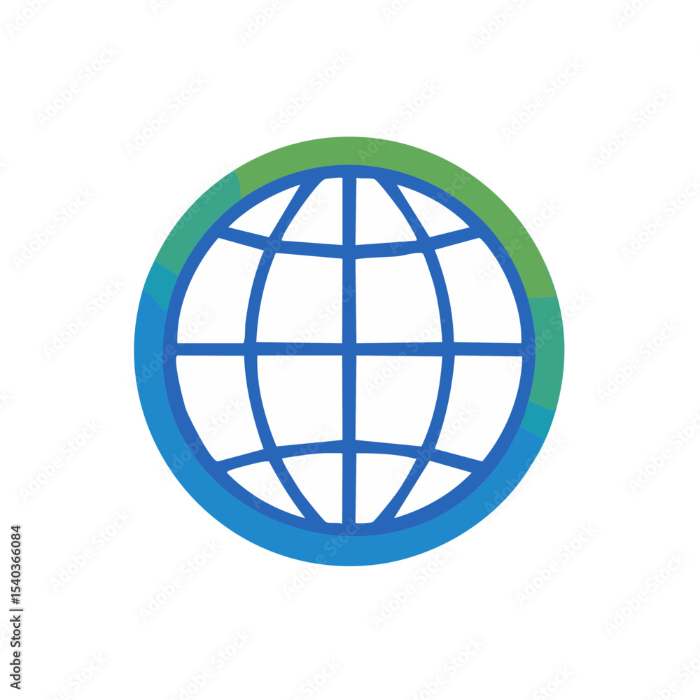 Blue white globe graphic icon illustration depicting earth day or world communication concept with green arc for environment conservation Blue white globe graphic icon illustration depicting earth day or world communication concept with green arc for environment conservation