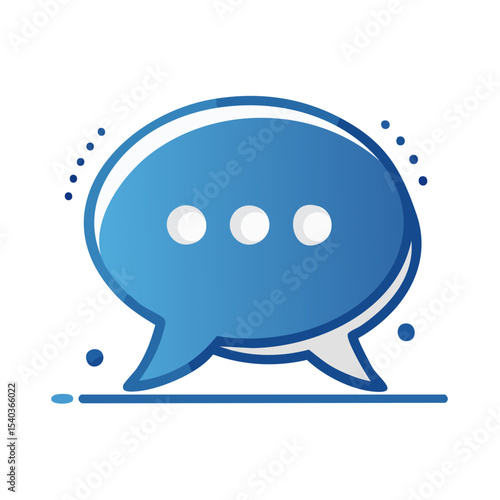 Blue speech bubble icon with dots indicating talking communication and modern design for digital messaging and discussion platforms