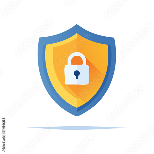Shield icon with padlock flat design guarding data security and confidential information internet protection online safety on a black background