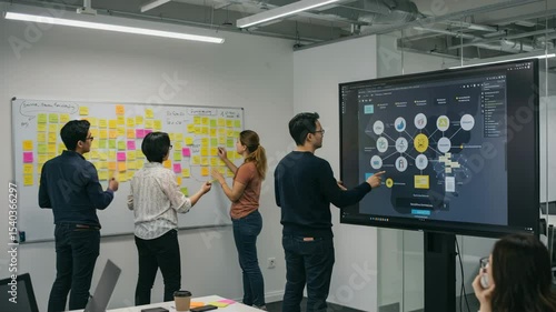 Collaborative brainstorming session in a modern workspace with creative professionals