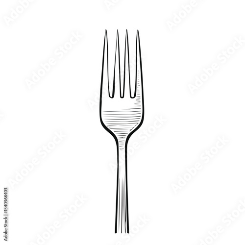 Stylized Fork Drawing in Black and White with Detailed Hatching for Kitchen Themes and Food Illustrations