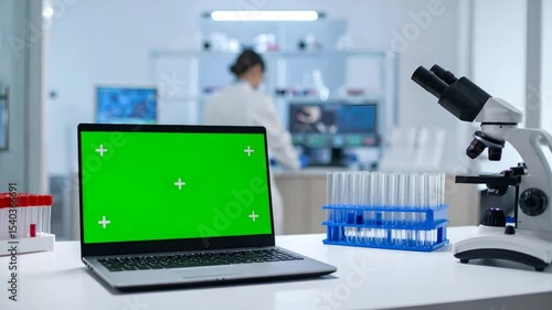Green screen laptop in modern laboratory