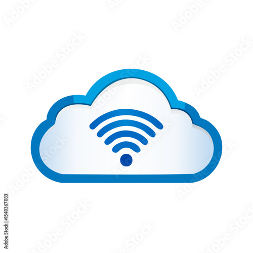 Blue Cloud with Wireless Symbol, Internet Connection and Cloud Computing Concept