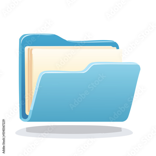 Blue Folder with Papers Inside Icon for Data Storage and Document Organization Office Supplies Graphic Illustration