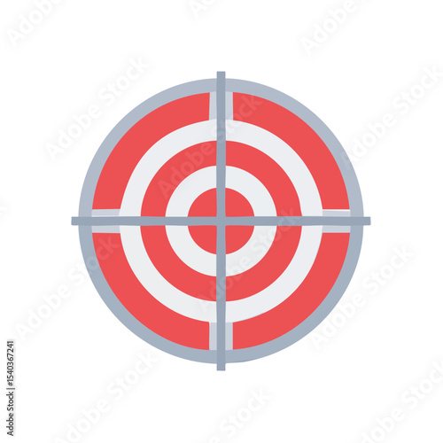 Red and white target with crosshairs aiming for the bullseye in a flat graphic on a black background for focus and determination