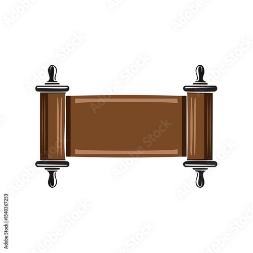 Antique Brown Scroll Illustration with Black Details for Text or Images Graphic Element Cartoon Style Parchment Writing