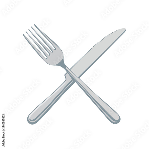 Fork and Knife Crossed Silverware Cutlery Dining Utensils Isolated on Black Backdrop