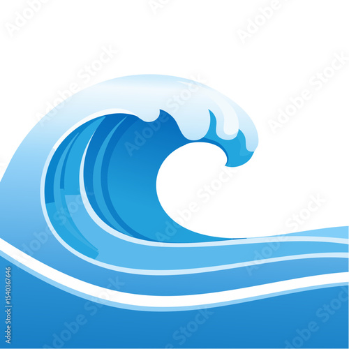 Stylized Ocean Wave Illustration with White Crests and Layers on Dark Background
