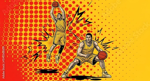 Wallpaper Mural Dynamic Basketball Players in a Comic Book Style Torontodigital.ca
