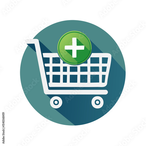 Shopping Cart with Plus Sign Icon for Add to Order or New Purchase in Digital Design