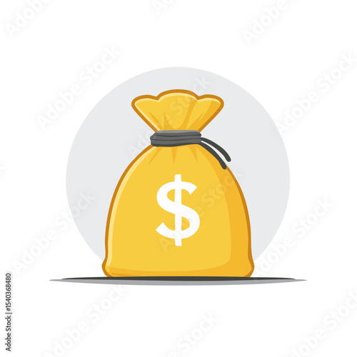 Illustration of Gold Bag Filled with Money Featuring a Dollar Sign, Wealth Concept