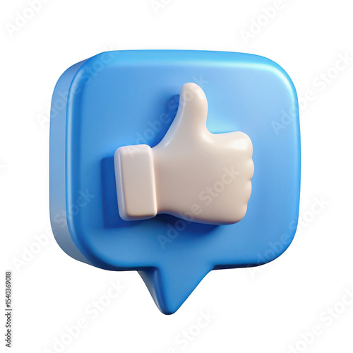 3d realistic thumbs up icon in blue speech bubble isolated on transparent background