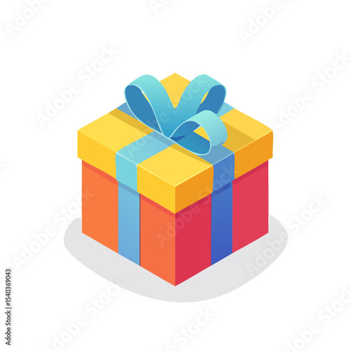 Isometric gift box illustration present with ribbon bow colorful and elegant design for celebrations holidays and special occasions