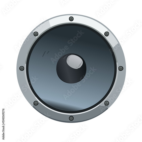 Cartoon Style Speaker Illustration with Metal Rim and Bolts against Black Background