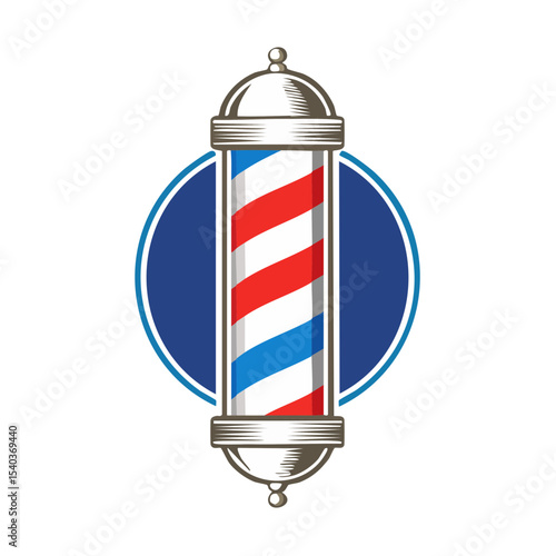 Classic barber pole with red white and blue stripes vector illustration for old-fashioned barbershop or hairstyling salon logo or design