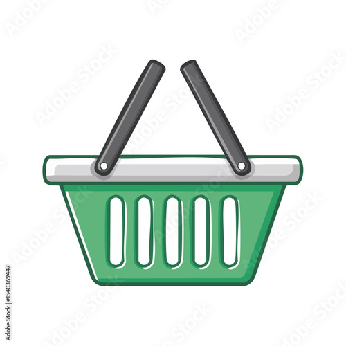 Green shopping basket vector illustration of market container symbol with handles and cutout detail for business graphic element