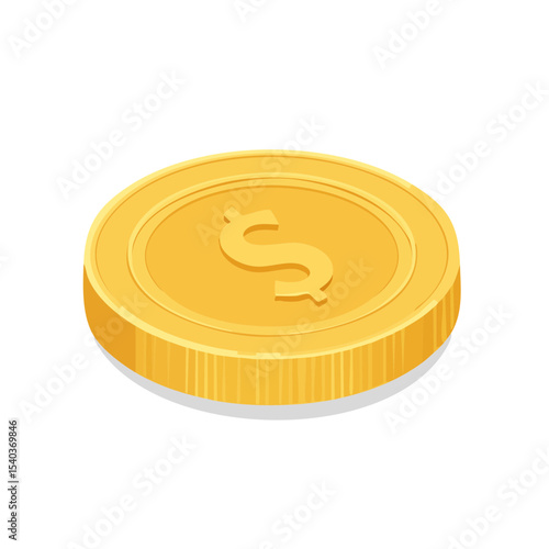Isometric dollar coin illustration on black background. Vector image of golden money concept for financial design.