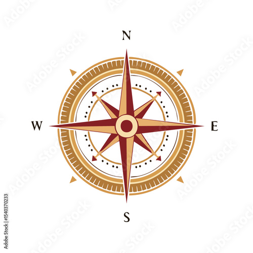 Vintage compass rose illustration for nautical navigation and direction finding with north south east west markings on a black backdrop