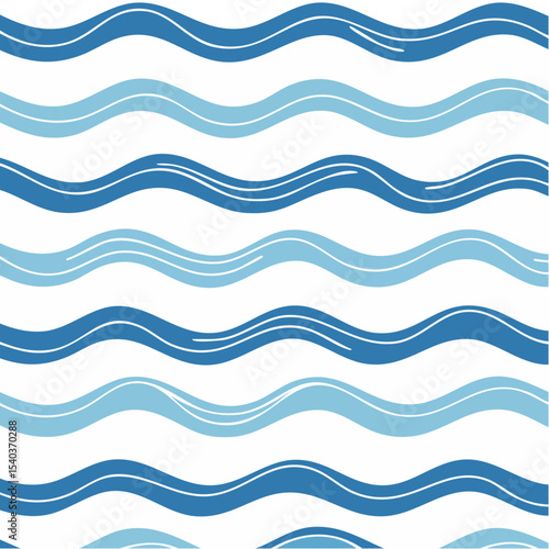 Waves graphic pattern in blue tones seamless ocean ripple repeating design surface stylized simple marine nautical theme background