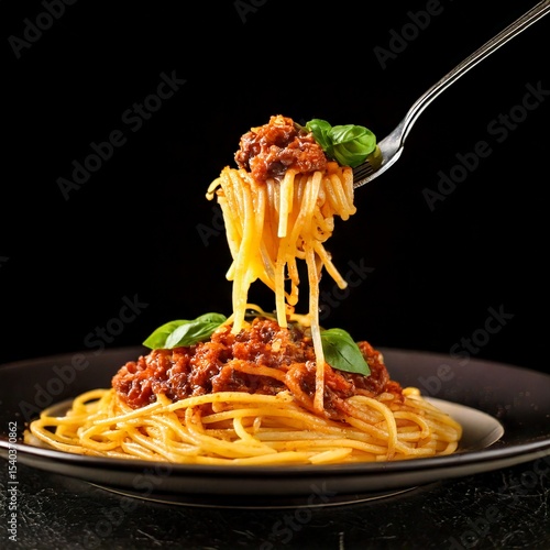 Spaghetti with bologna sauce. Italian food. Classic paste. Pasta with meat and tomato