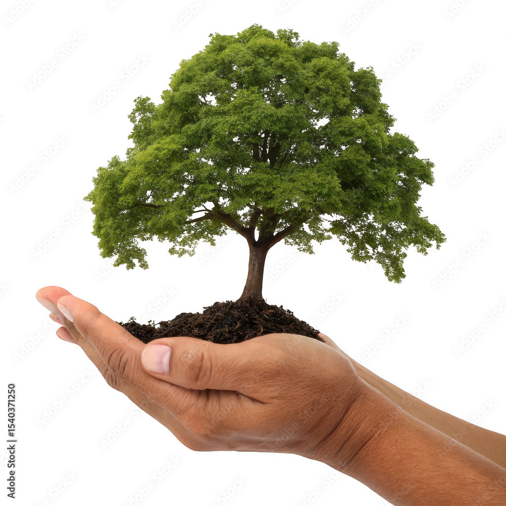 Human hands holding a green tree symbolic of environmental protection and conservation Human hands holding a green tree symbolic of environmental protection and conservation