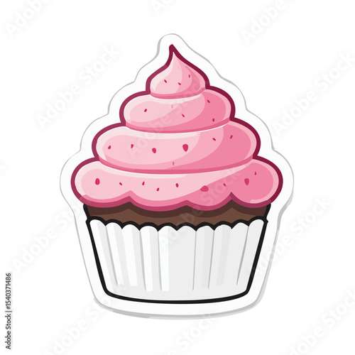 Cartoon Style Pink Cupcake with Sprinkles isolated on black background confectionery sweet dessert baked good illustration treat icon