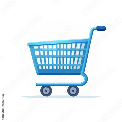 Blue Shopping Cart Illustration Cartoon style for retail business online sales promotional material marketing and grocery stores vector design