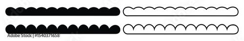 Scalloped edge seamless vector set. Simple scalloped border shape. Scalloped border. Texture ribbons illustration isolated on white background.