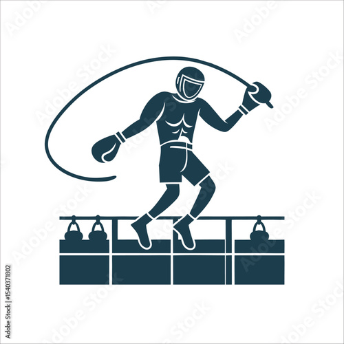 Boxer Skipping Rope Training Silhouette Vector Jump Rope Motion A boxer mid skip