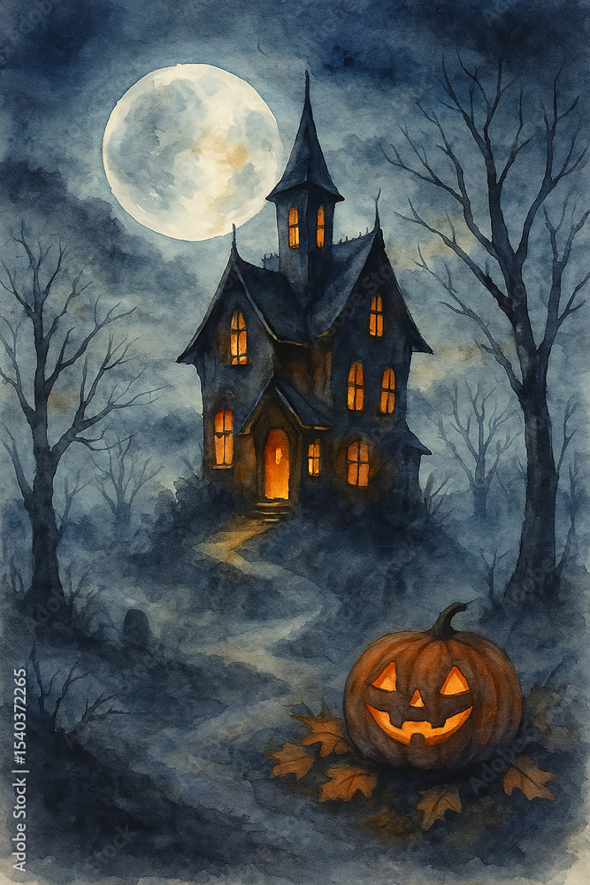 halloween background with pumpkin and old house halloween background with pumpkin and old house