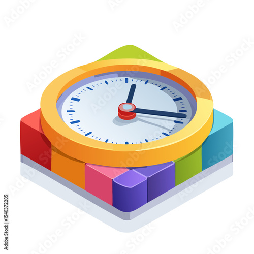 Clock Icon Illustration Standing on a Colorful Stack Representing Time Management and Schedule Concept