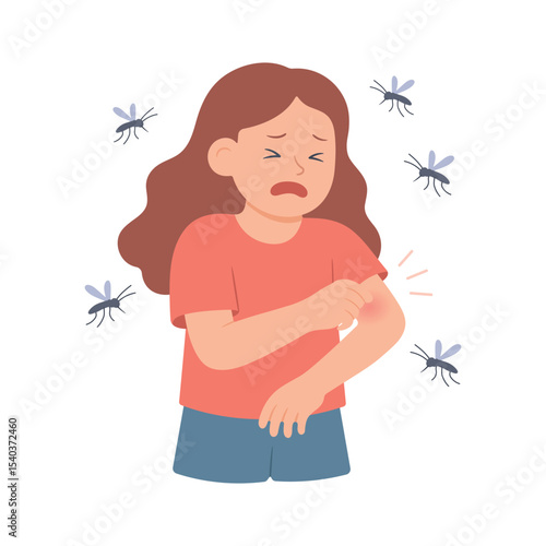 Discomfort and irritation caused by insect bites. Mosquitoes bite. Vector illustration for educational materials, blogs about mosquito-borne diseases, allergy reactions, and pest control solutions.