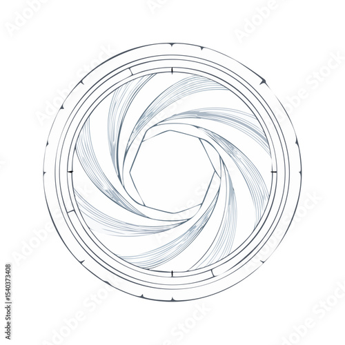 Camera lens diaphragm illustration white isolated on black background photographic aperture symbol